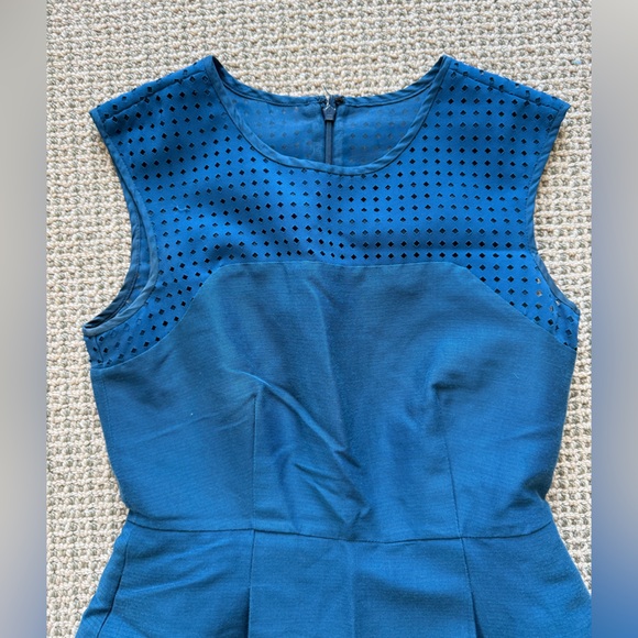 J Crew Peacock Blue Cotton & Silk A-line Fit & Flare Dress Pockets size 2 Petite - Picture 2 of 8